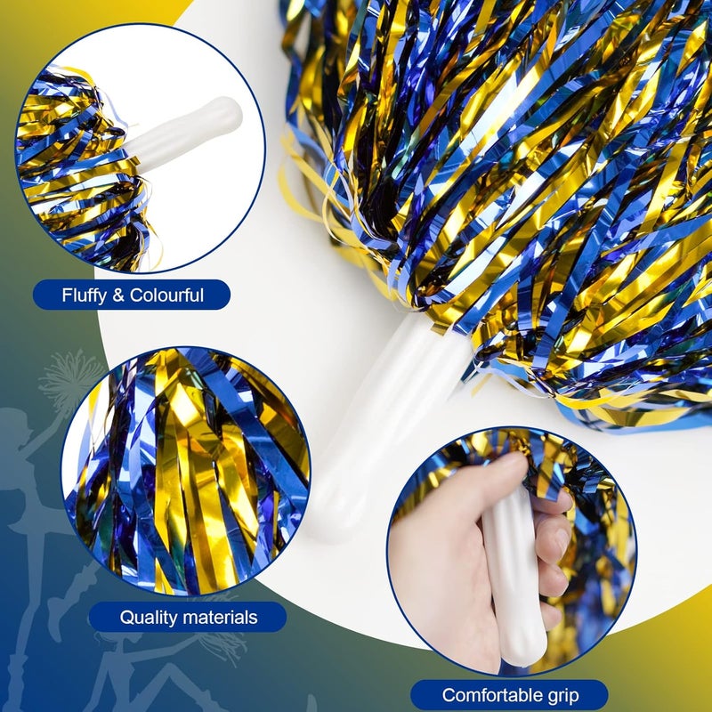 DILIBRA 24 Pcs Metallic Cheerleading Pom Poms for Kids, Cheerleaders Cheer Pom Poms with Baton Handle, Cheering Squad Hand Flower for Adults Team Spirit Sports Game Dancing Party - Image 3